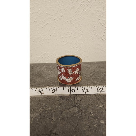 Other - Vintage Chinese Cloisonne Red Floral Enamel Mini Pot Toothpick Holder Decor